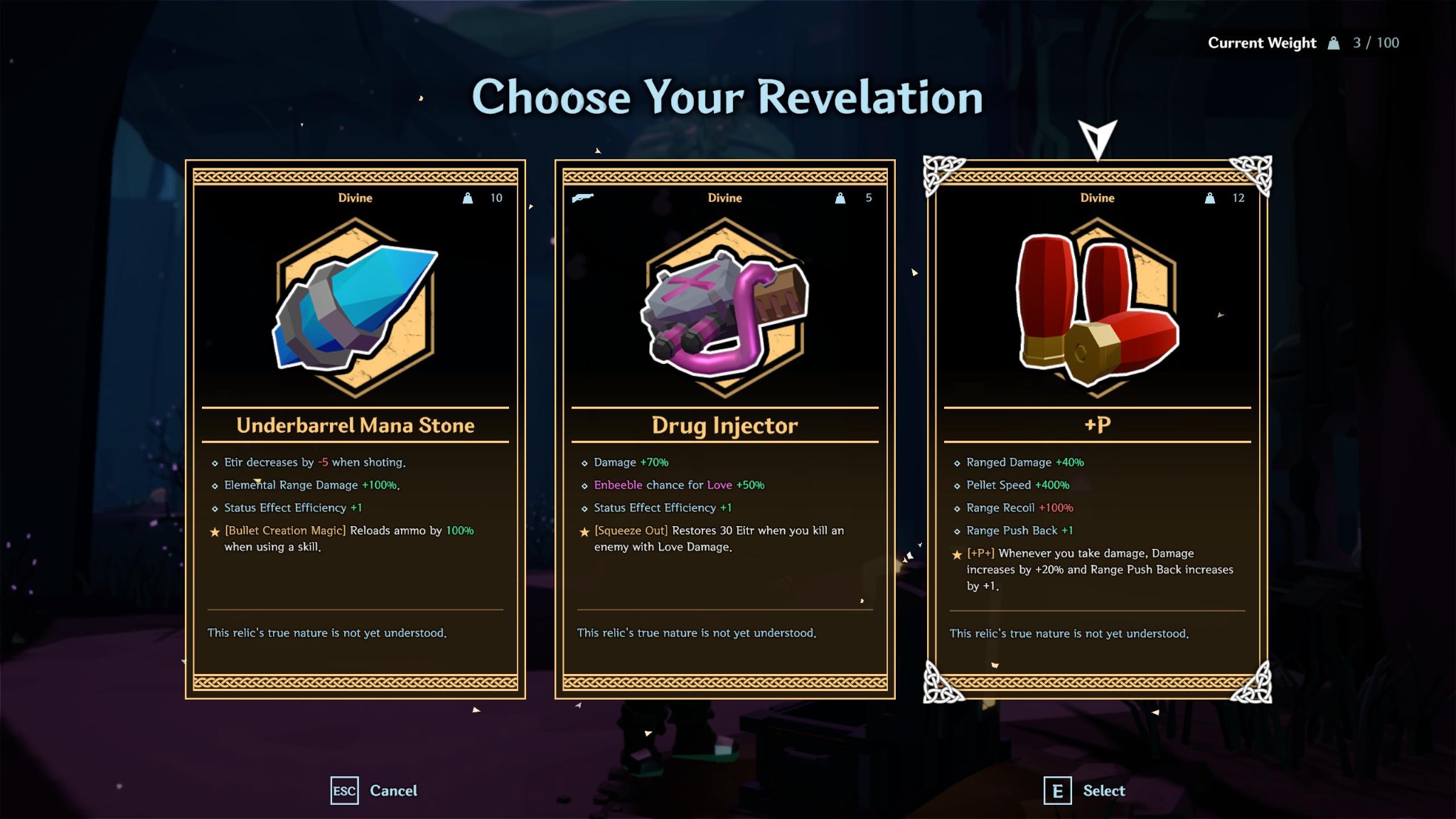 Badassgard revelation selection screen with three item choices
